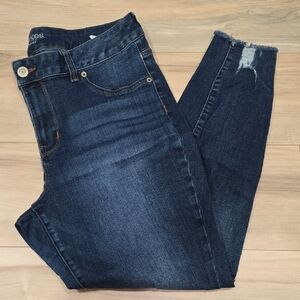 Maurices Dark Blue High-Rise Skinny Jeans with Frayed Ankle